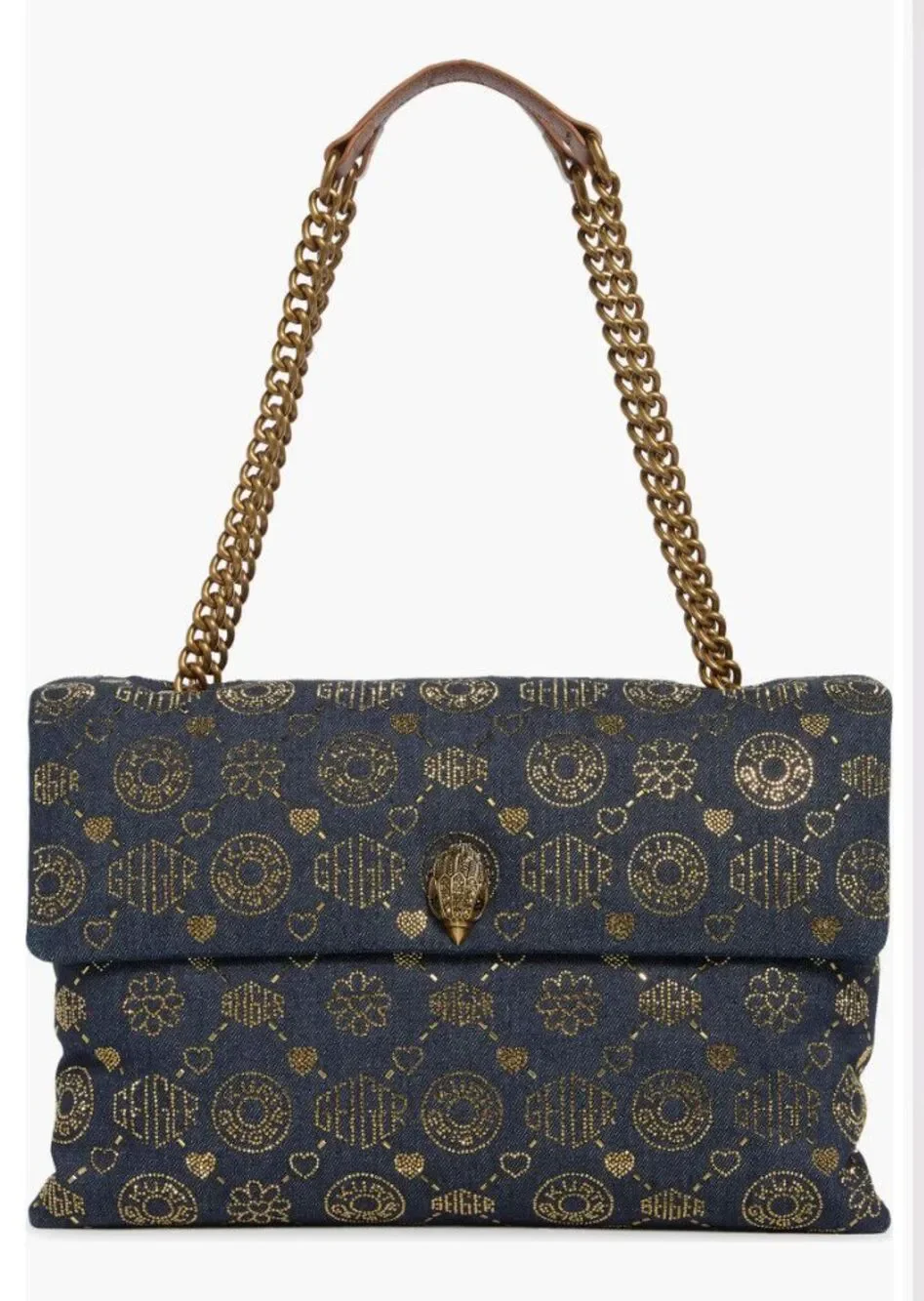 New Kurt Geiger XXL Battersea Denim Shoulder Bag Navy Embellished $318